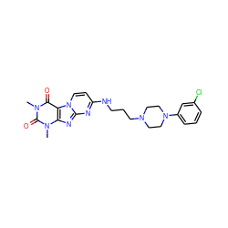 Cn1c(=O)c2c(nc3nc(NCCCN4CCN(c5cccc(Cl)c5)CC4)ccn32)n(C)c1=O ZINC000013560946