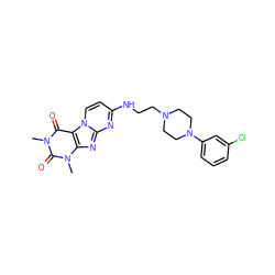 Cn1c(=O)c2c(nc3nc(NCCN4CCN(c5cccc(Cl)c5)CC4)ccn32)n(C)c1=O ZINC000013560943