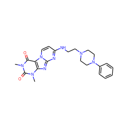 Cn1c(=O)c2c(nc3nc(NCCN4CCN(c5ccccc5)CC4)ccn32)n(C)c1=O ZINC000013560942