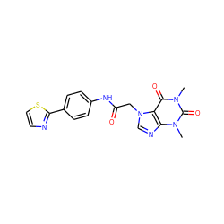 Cn1c(=O)c2c(ncn2CC(=O)Nc2ccc(-c3nccs3)cc2)n(C)c1=O ZINC000007985918