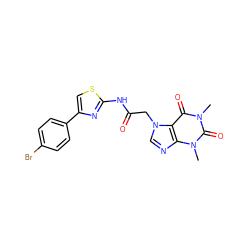 Cn1c(=O)c2c(ncn2CC(=O)Nc2nc(-c3ccc(Br)cc3)cs2)n(C)c1=O ZINC000000891020