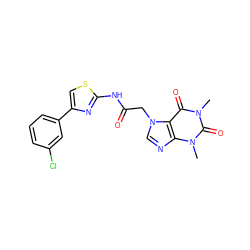 Cn1c(=O)c2c(ncn2CC(=O)Nc2nc(-c3cccc(Cl)c3)cs2)n(C)c1=O ZINC000049802200