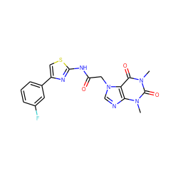 Cn1c(=O)c2c(ncn2CC(=O)Nc2nc(-c3cccc(F)c3)cs2)n(C)c1=O ZINC000025321927