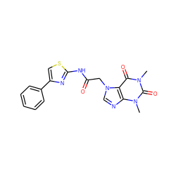 Cn1c(=O)c2c(ncn2CC(=O)Nc2nc(-c3ccccc3)cs2)n(C)c1=O ZINC000000917406