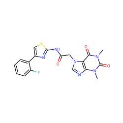 Cn1c(=O)c2c(ncn2CC(=O)Nc2nc(-c3ccccc3F)cs2)n(C)c1=O ZINC000049034629