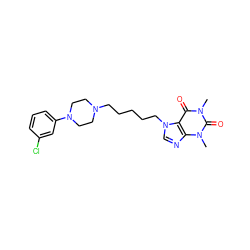 Cn1c(=O)c2c(ncn2CCCCCN2CCN(c3cccc(Cl)c3)CC2)n(C)c1=O ZINC000299820057