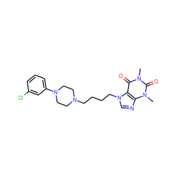 Cn1c(=O)c2c(ncn2CCCCN2CCN(c3cccc(Cl)c3)CC2)n(C)c1=O ZINC000299825177