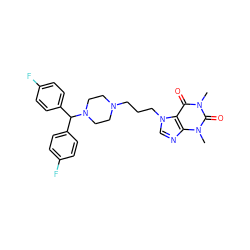 Cn1c(=O)c2c(ncn2CCCN2CCN(C(c3ccc(F)cc3)c3ccc(F)cc3)CC2)n(C)c1=O ZINC000022933137