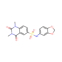 Cn1c(=O)c2cc(S(=O)(=O)Nc3ccc4c(c3)OCO4)ccc2n(C)c1=O ZINC000001442296