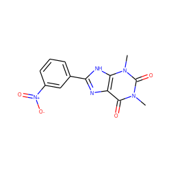 Cn1c(=O)c2nc(-c3cccc([N+](=O)[O-])c3)[nH]c2n(C)c1=O ZINC000100683294