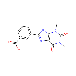 Cn1c(=O)c2nc(-c3cccc(C(=O)O)c3)[nH]c2n(C)c1=O ZINC000013473629