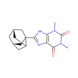 Cn1c(=O)c2nc(C34C[C@@H]5CC3C[C@H](C5)C4)[nH]c2n(C)c1=O ZINC000100643635