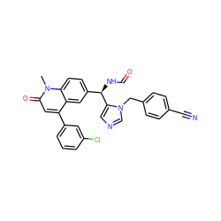 Cn1c(=O)cc(-c2cccc(Cl)c2)c2cc([C@@H](NC=O)c3cncn3Cc3ccc(C#N)cc3)ccc21 ZINC000014955763