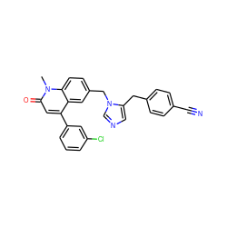 Cn1c(=O)cc(-c2cccc(Cl)c2)c2cc(Cn3cncc3Cc3ccc(C#N)cc3)ccc21 ZINC000014955771