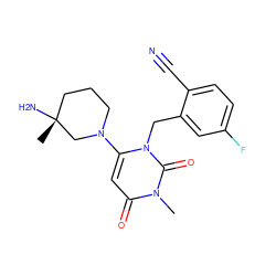 Cn1c(=O)cc(N2CCC[C@@](C)(N)C2)n(Cc2cc(F)ccc2C#N)c1=O ZINC000066103212