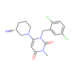 Cn1c(=O)cc(N2CCC[C@@H](N)C2)n(Cc2cc(Cl)ccc2Cl)c1=O ZINC000066102414