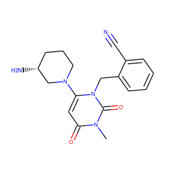 Cn1c(=O)cc(N2CCC[C@@H](N)C2)n(Cc2ccccc2C#N)c1=O ZINC000014961096