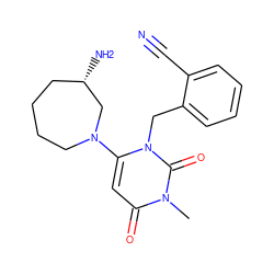 Cn1c(=O)cc(N2CCCC[C@H](N)C2)n(Cc2ccccc2C#N)c1=O ZINC000066103209