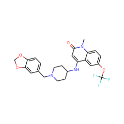 Cn1c(=O)cc(NC2CCN(Cc3ccc4c(c3)OCO4)CC2)c2cc(OC(F)(F)F)ccc21 ZINC000036126672