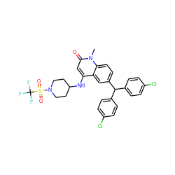 Cn1c(=O)cc(NC2CCN(S(=O)(=O)C(F)(F)F)CC2)c2cc(C(c3ccc(Cl)cc3)c3ccc(Cl)cc3)ccc21 ZINC001772615003