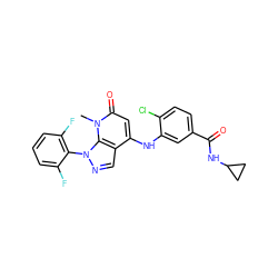 Cn1c(=O)cc(Nc2cc(C(=O)NC3CC3)ccc2Cl)c2cnn(-c3c(F)cccc3F)c21 ZINC000043060402