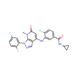 Cn1c(=O)cc(Nc2cc(C(=O)NC3CC3)ccc2Cl)c2cnn(-c3cc(F)ccc3F)c21 ZINC000043072295