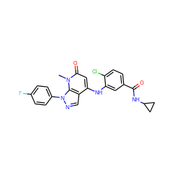 Cn1c(=O)cc(Nc2cc(C(=O)NC3CC3)ccc2Cl)c2cnn(-c3ccc(F)cc3)c21 ZINC000043121661