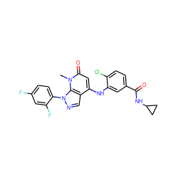 Cn1c(=O)cc(Nc2cc(C(=O)NC3CC3)ccc2Cl)c2cnn(-c3ccc(F)cc3F)c21 ZINC000043018624