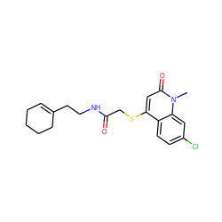 Cn1c(=O)cc(SCC(=O)NCCC2=CCCCC2)c2ccc(Cl)cc21 ZINC000005008372