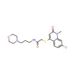 Cn1c(=O)cc(SCC(=O)NCCCN2CCOCC2)c2ccc(Cl)cc21 ZINC000020234284