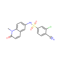 Cn1c(=O)ccc2cc(NS(=O)(=O)c3ccc(C#N)c(Cl)c3)ccc21 ZINC001772610391