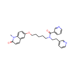 Cn1c(=O)ccc2cc(OCCCCCN(CCc3cccnc3)C(=O)c3cccnc3)ccc21 ZINC000218704961