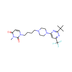 Cn1c(=O)ccn(CCCCN2CCN(c3cc(C(F)(F)F)nc(C(C)(C)C)n3)CC2)c1=O ZINC000028566724