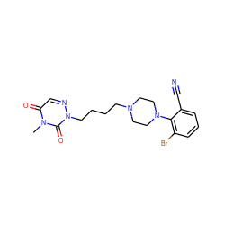 Cn1c(=O)cnn(CCCCN2CCN(c3c(Br)cccc3C#N)CC2)c1=O ZINC000299830752