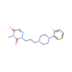 Cn1c(=O)cnn(CCCN2CCN(c3ccccc3F)CC2)c1=O ZINC000299830132