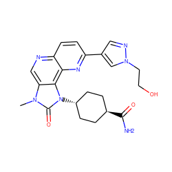 Cn1c(=O)n([C@H]2CC[C@H](C(N)=O)CC2)c2c3nc(-c4cnn(CCO)c4)ccc3ncc21 ZINC000261105572