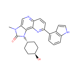 Cn1c(=O)n([C@H]2CC[C@H](O)CC2)c2c3nc(-c4cccc5[nH]ccc45)ccc3ncc21 ZINC000261087782