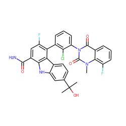 Cn1c(=O)n(-c2cccc(-c3c(F)cc(C(N)=O)c4[nH]c5cc(C(C)(C)O)ccc5c34)c2Cl)c(=O)c2cccc(F)c21 ZINC000221853145