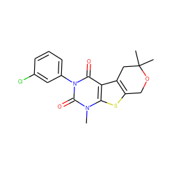 Cn1c(=O)n(-c2cccc(Cl)c2)c(=O)c2c3c(sc21)COC(C)(C)C3 ZINC000002238453