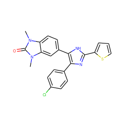 Cn1c(=O)n(C)c2cc(-c3[nH]c(-c4cccs4)nc3-c3ccc(Cl)cc3)ccc21 ZINC000014958479