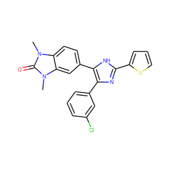 Cn1c(=O)n(C)c2cc(-c3[nH]c(-c4cccs4)nc3-c3cccc(Cl)c3)ccc21 ZINC000014958475