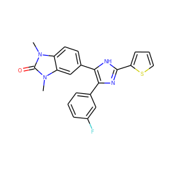 Cn1c(=O)n(C)c2cc(-c3[nH]c(-c4cccs4)nc3-c3cccc(F)c3)ccc21 ZINC000014958464