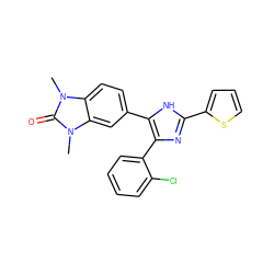 Cn1c(=O)n(C)c2cc(-c3[nH]c(-c4cccs4)nc3-c3ccccc3Cl)ccc21 ZINC000014958471