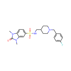 Cn1c(=O)n(C)c2cc(S(=O)(=O)NCC3CCN(Cc4ccc(F)cc4)CC3)ccc21 ZINC000032643023