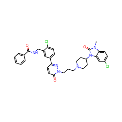 Cn1c(=O)n(C2CCN(CCCn3nc(-c4ccc(Cl)c(CNC(=O)c5ccccc5)c4)ccc3=O)CC2)c2cc(Cl)ccc21 ZINC000058547796