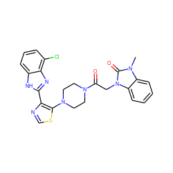 Cn1c(=O)n(CC(=O)N2CCN(c3scnc3-c3nc4c(Cl)cccc4[nH]3)CC2)c2ccccc21 ZINC000143701132