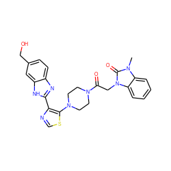 Cn1c(=O)n(CC(=O)N2CCN(c3scnc3-c3nc4ccc(CO)cc4[nH]3)CC2)c2ccccc21 ZINC000143827645