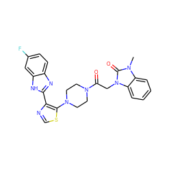 Cn1c(=O)n(CC(=O)N2CCN(c3scnc3-c3nc4ccc(F)cc4[nH]3)CC2)c2ccccc21 ZINC000143818835