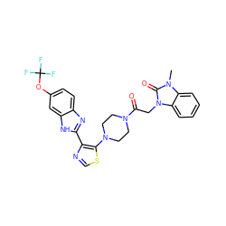 Cn1c(=O)n(CC(=O)N2CCN(c3scnc3-c3nc4ccc(OC(F)(F)F)cc4[nH]3)CC2)c2ccccc21 ZINC000143750466