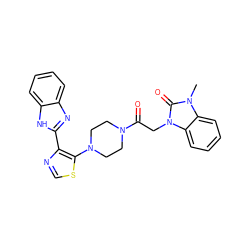 Cn1c(=O)n(CC(=O)N2CCN(c3scnc3-c3nc4ccccc4[nH]3)CC2)c2ccccc21 ZINC000205453737